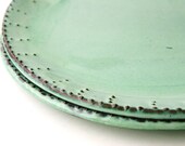 Stoneware Dinner Plates - Set of 2 - Aqua Mist Creamy White Dark Teal - French Country Dinnerware