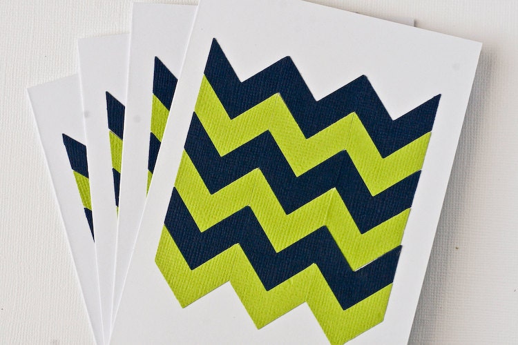 Green and Navy Paper Pieced Stationery Cards