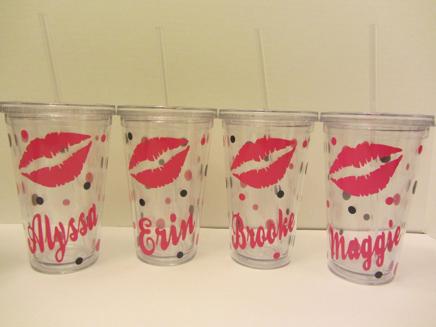 6 Personalized acrylic tumblers - Great for bachelorette weekends, showers, bridesmaids or girls weekends