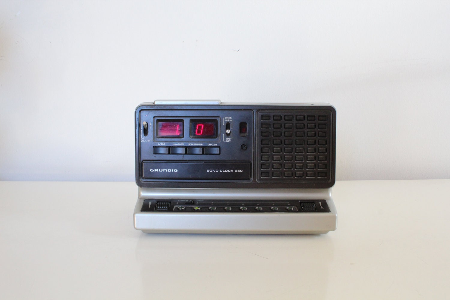 Vintage Grundig Sono 650 Alarm Clock in black and silver futuristic  70s design