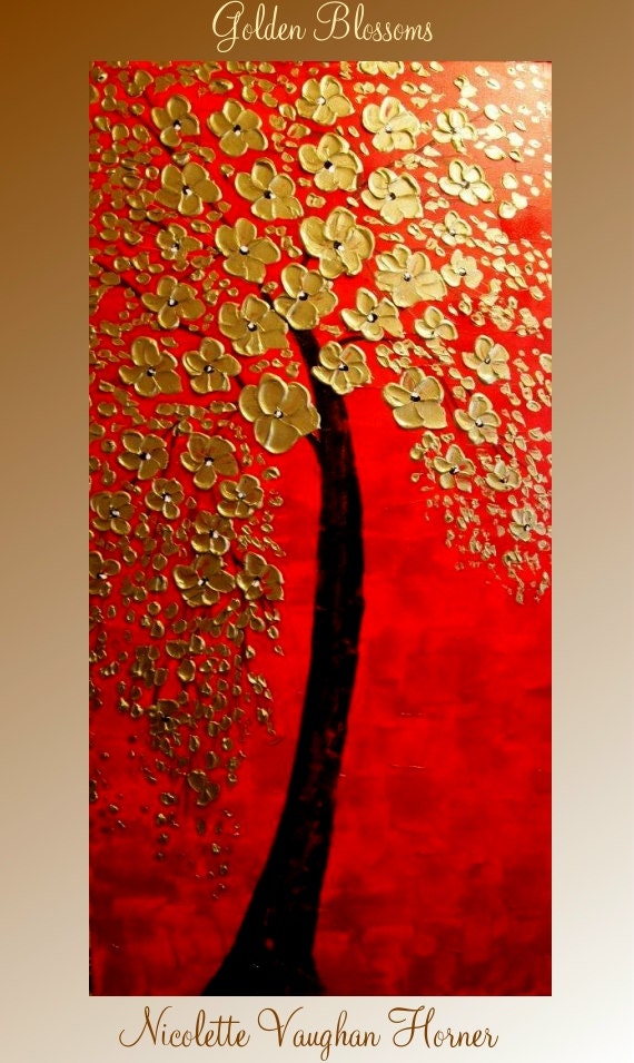 ORIGINAL XL gallery wrap canvas  Abstract impasto Floral Trees  signature fine  art Oil   painting  by Nicolette Vaughan Horner