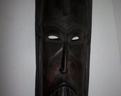 Vintage African Mask Handcarved Ebony Wood Wall Hanging