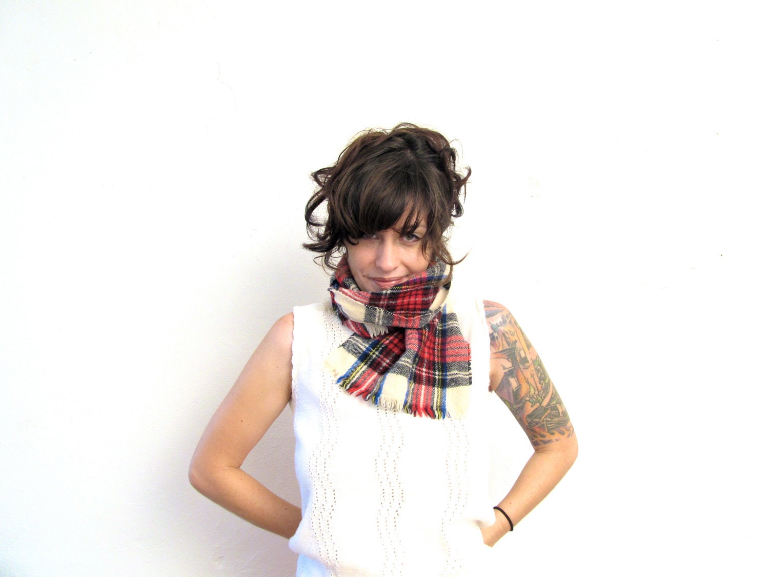 scarf it down. vintage red plaid wool scarf. - GinnyandHarriot