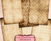 SEPIA SHABBY CHIC damask digital collage sheet, vintage scrapbook 2.5 x 3.5 digital print, printable vintage ephemera grunge textures.