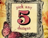 SALE - buy 5 designs of your choice - Digital Collage Sheets Scrapbooking Supplies vintage scrapbook paper designs