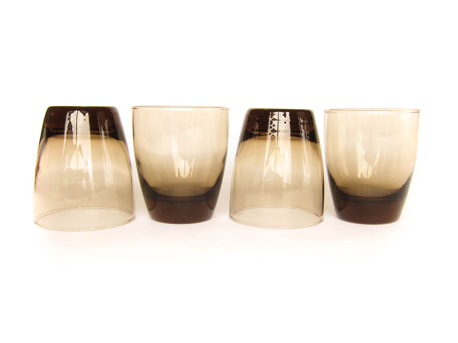 Vintage 1970s Glass Tumblers - Brown Tapered Glass Modern Low Ball