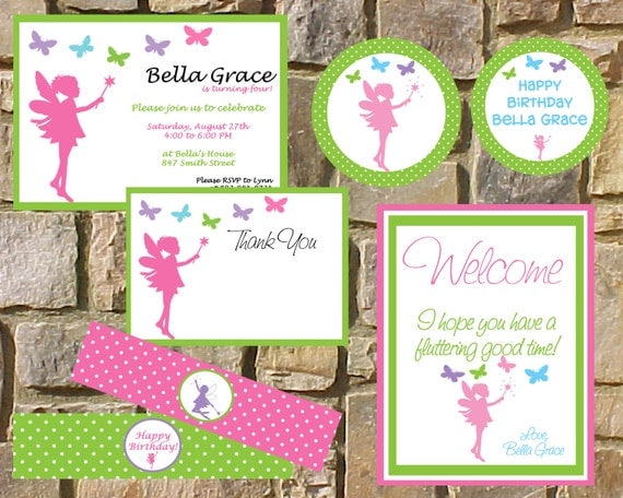 DIY Printable Birthday Party Package. Custom Fairy and Butterfly Garden Party Package including invitation. Il_570xn