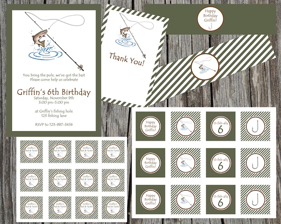Personalized Printable Birthday Party Package. Custom Fishing Party Package including invitation Il_570xn