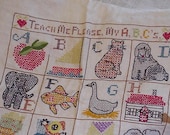 Alphabet Cross Stitch Sampler Unfinished Vintage Teach Me Please My ABCs Needlework Hand Embroidered Cross Stitch Piece itsyourcountry