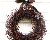 DARK CHOCOLATE FUDGE Berry Wreath-Fall Door Wreath-Primitive Countryr-Rustic Home Decor-Scented Mulled Cider -Choose Scent and Ribbon