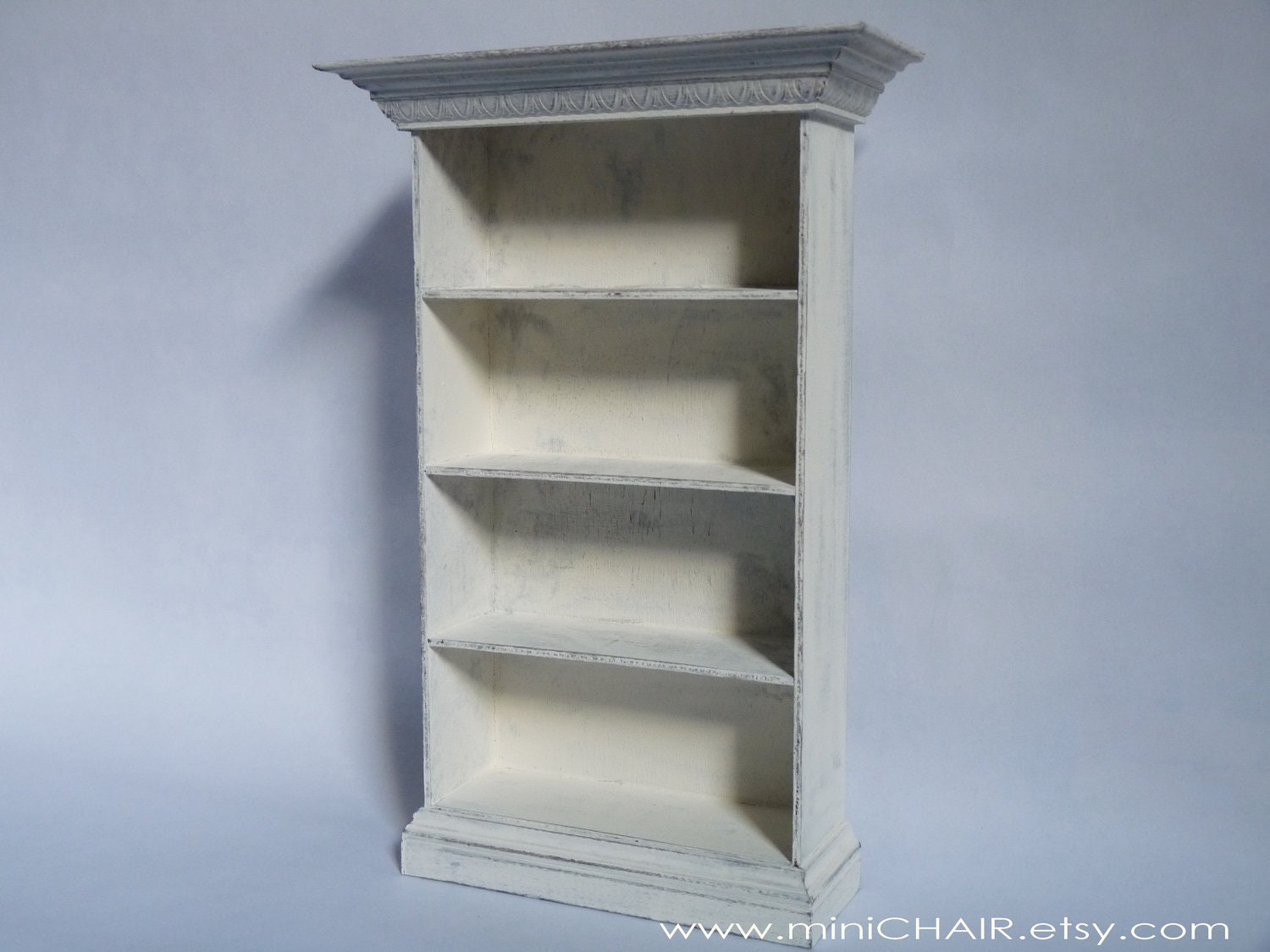 Miniature Doll Bookcase in 1/6 scale (Blythe, Barbie, Momoko, Bratz, etc.). Cottage Chic style.