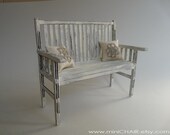 Miniature Doll Wood Bench in 1/6 scale (Blythe, Barbie, Bratz, Momoko, etc.). Cottage Chic style.