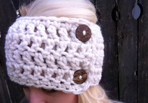 Plush Chunky Wool Headwrap Headband in Cream - Multiway Versatile Neck warmer- Button Headwrap