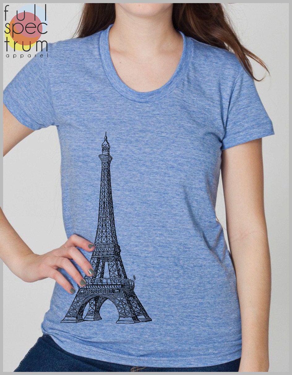 Women's Eiffel Tower T Shirt Paris France American Apparel S, M, L, XL 8 COLORS Womens Fashion Travel Clothing Top Shirt