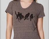 Women's T Shirt Birds on a Limb Block Print American Apparel S, M, L, XL 8 COLORS