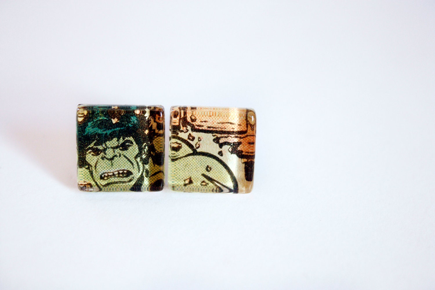 Recycled vintage comic book puzzle cufflinks