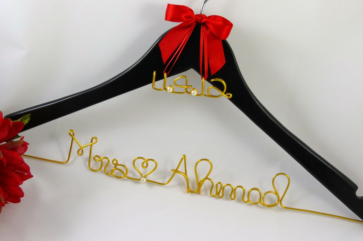 SALE Wedding Hanger with Colored Wire and Date Charm, Bride Hanger, Bridesmaid Gift, Shower Gift, Name Hanger