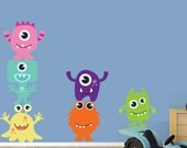 REUSABLE Wall Decal - Monsters Wall Decal -  Reusable Childrens Fabric Wall Decal - SK325SWA