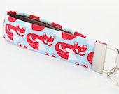 Fox Key Chain, Handmade Organic Fabric Key Fob, Little Foxes on Light Blue Background