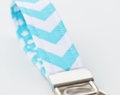 Handmade Chevron Key Chain, Fabric Key Fob, Key Strap -  Aqua Blue, Polka Dot