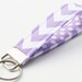 Lilac Chevron Key Fob, Fabric Key Chain , Key Strap -  Purple and White