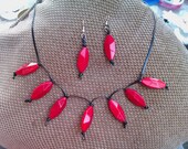 Neclace with Earrings - Red and black