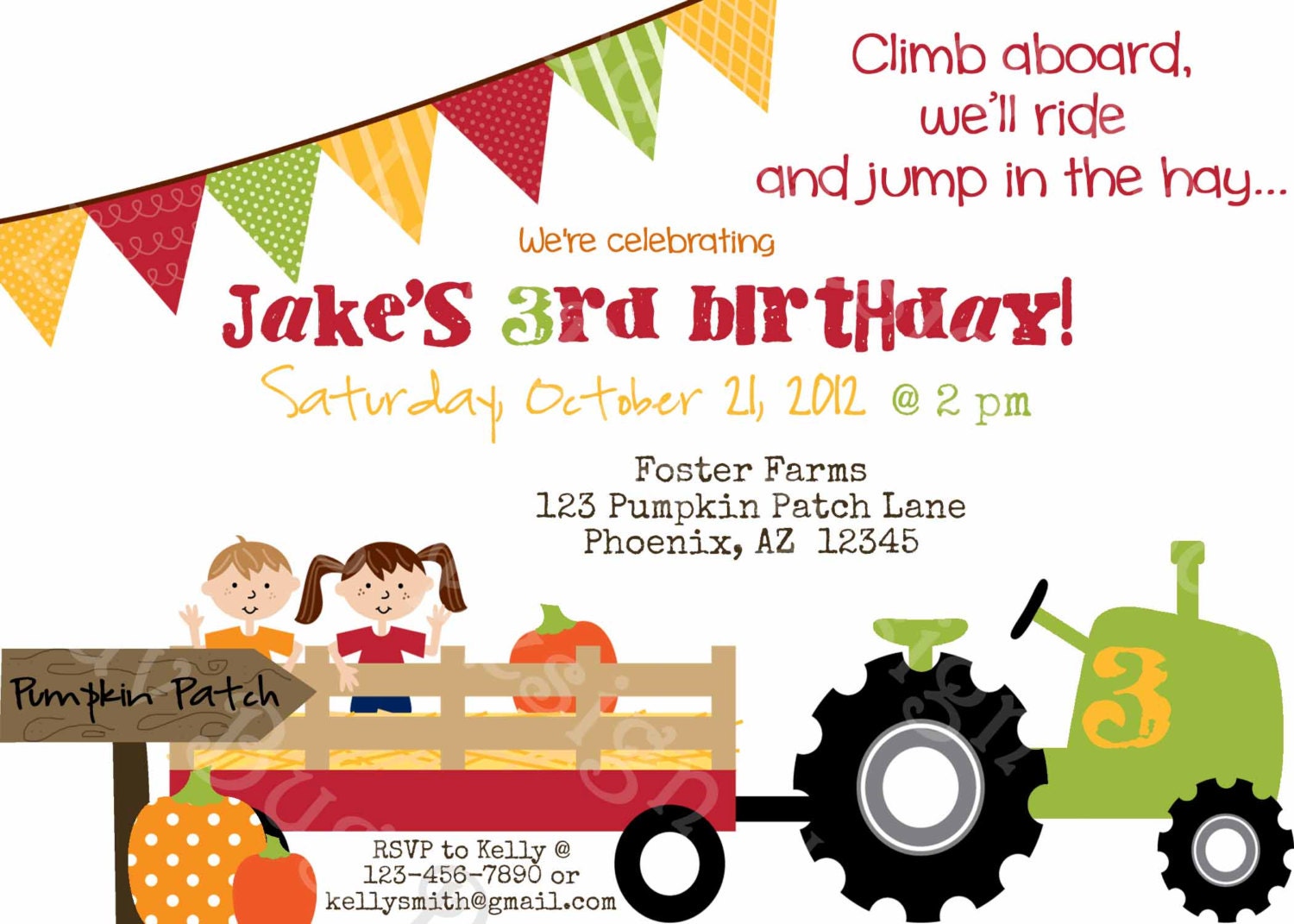 PRINTABLE Hayride Pumpkin Patch Birthday Party Invite- Printable party invitation by Luv Bug Design