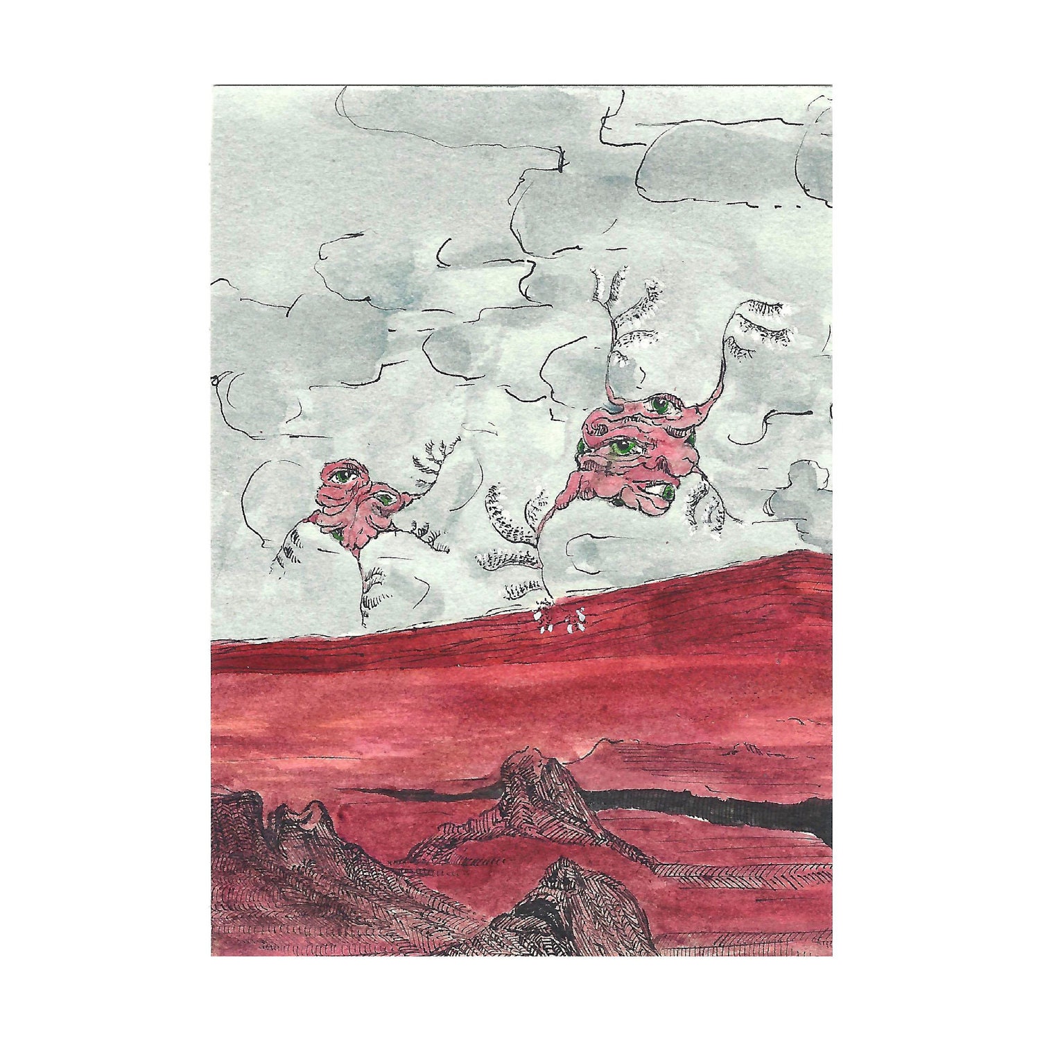 Watchers and Waiters: Tiny ink drawing with watercolor ACEO