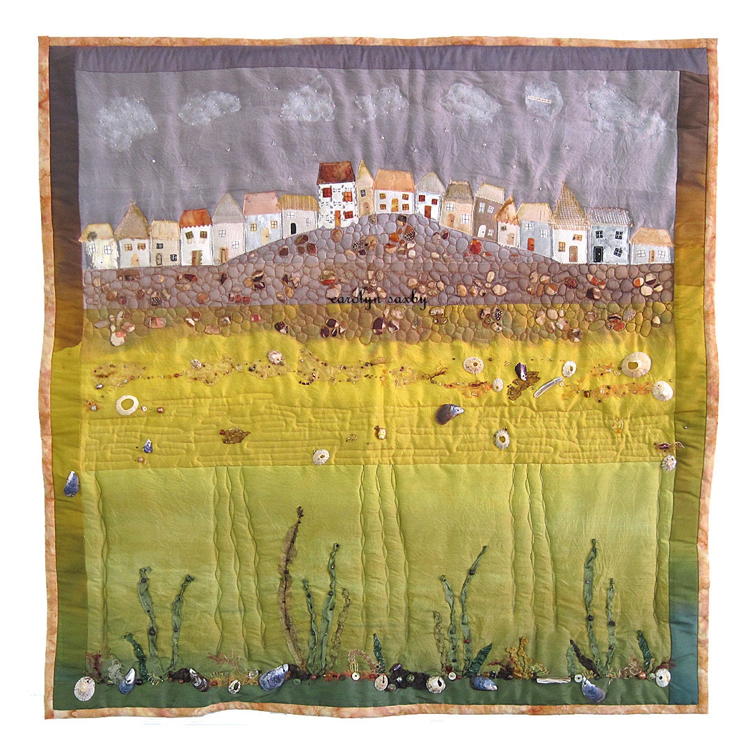 SEASIDE COTTAGES St. Ives Cornwall art quilt - card / envelope featuring a digital print of my art quilt