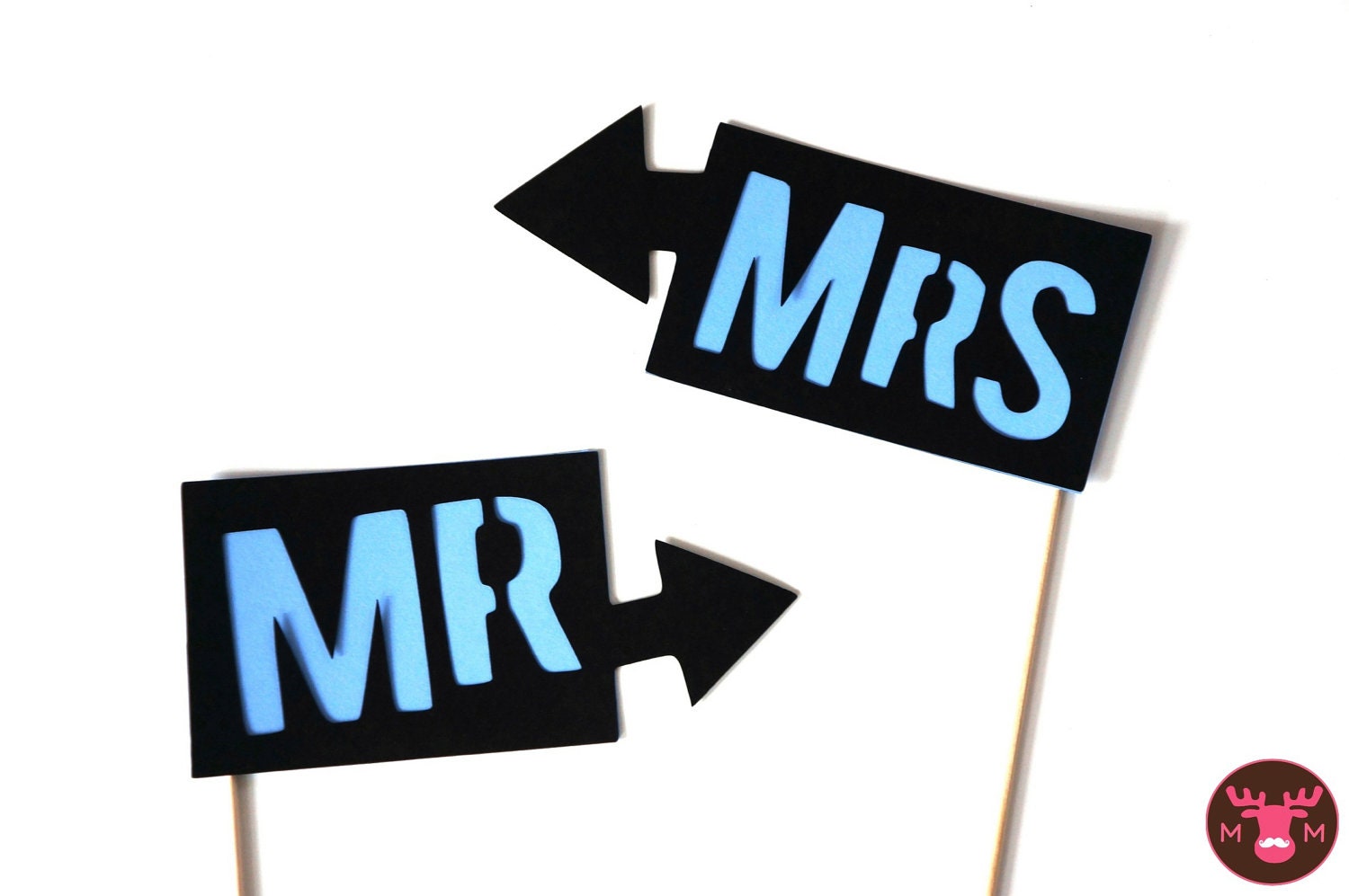 Mr and Mrs Wedding Signs - Wedding Photo Booth Props - Fun Photo Props - you choose color