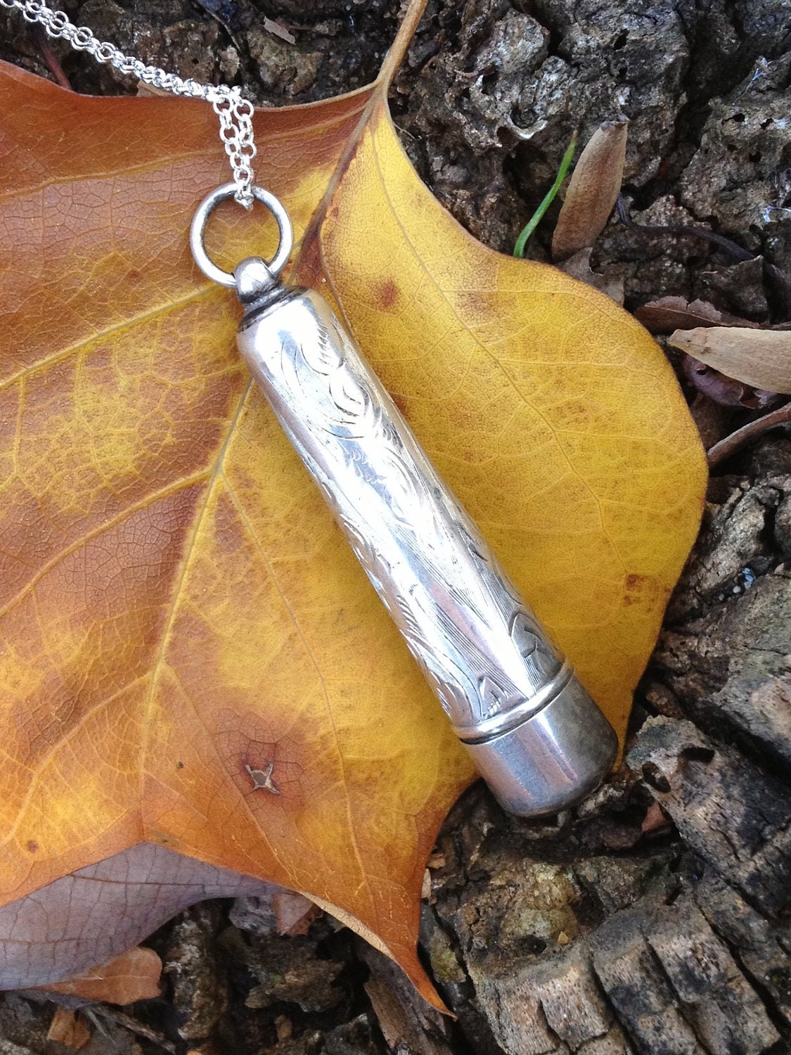 Victorian Silver Needle Case & Necklace for Perfume, Mints or Needles, Valentine