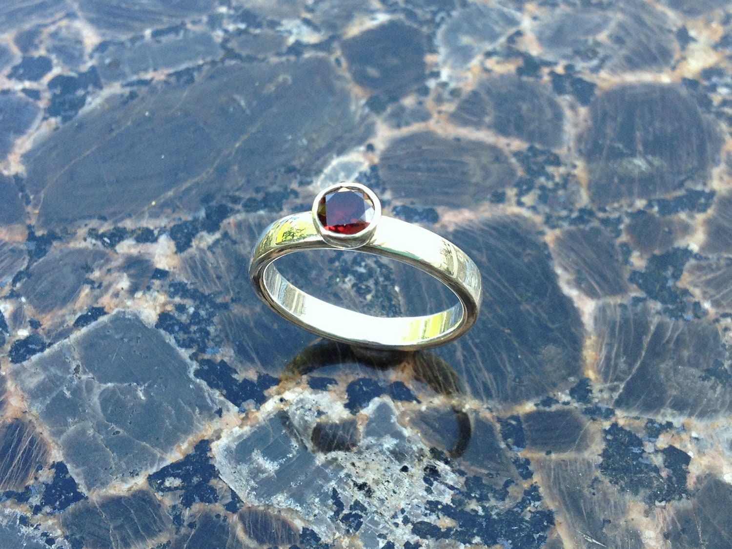 Garnet Comfort Ring Sterling Silver Faceted Almandine Garnet