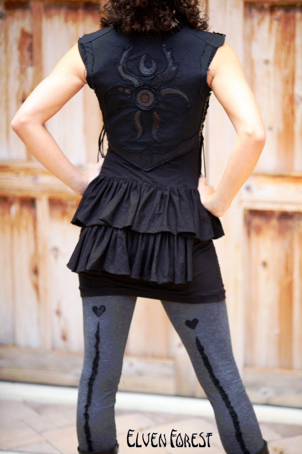 Sweetheart Pants- heather grey and black lace and fold over waistband