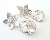 Swarovski teardrop clear crystal 925 sterling silver post earrings wedding jewelry bridal earrings accessory