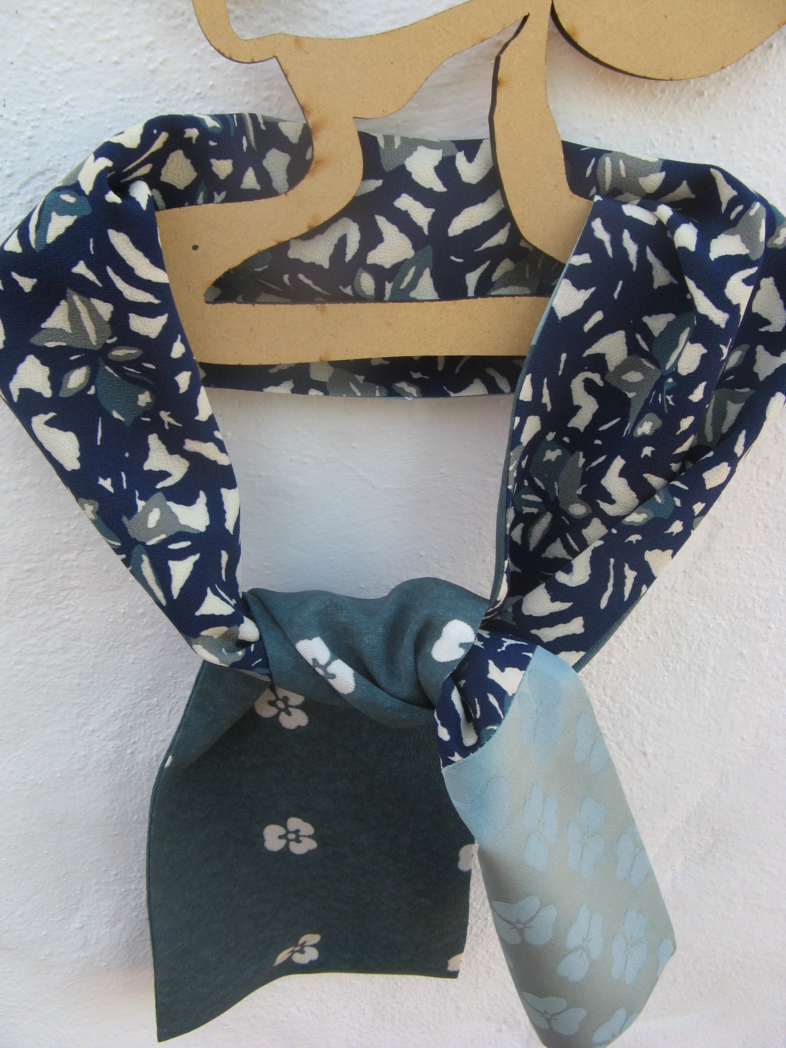 Kimono Silk Short Scarf, Shades of blue  PERFECT ACCESSORY