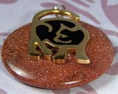 Pendant Goldstone Etsy donut - kitty cat pendant w black cat charm