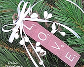 Scrabble Tile Maroon Ornament - LOVE