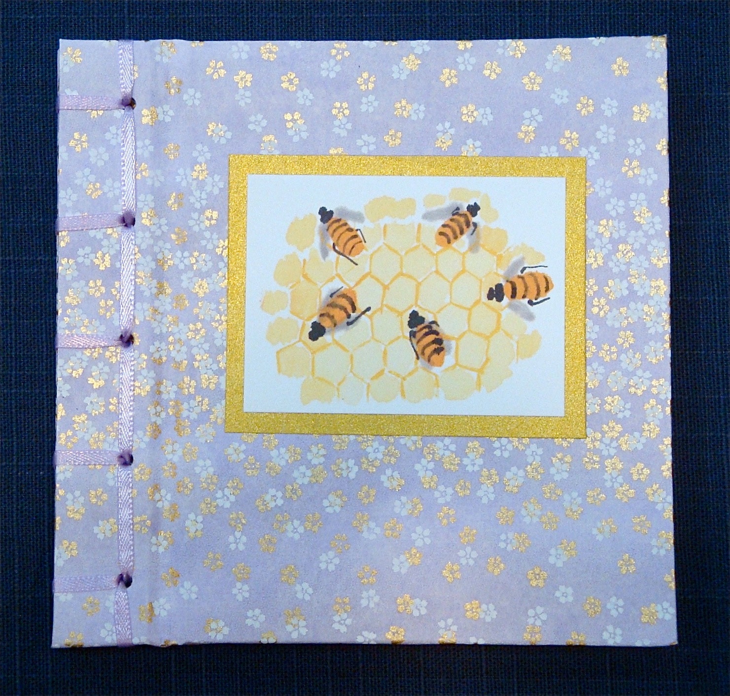 Handmade art book - honeybee haiku and Japanese ink paintings - lavender