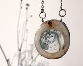 Winter Owl Necklace- Hand painted reclaimed wood owl necklace