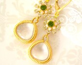 Quartz and pink earrings flower earrings crystal cluster dangle. FLOWERS EVERYDAY. Handcrafted earrings gold plated