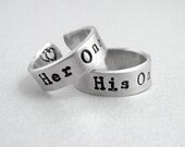 Personalized Set of TWO Rings- Her One / His Only Hand Stamped Aluminum Rings - Customizable with Initials or Date