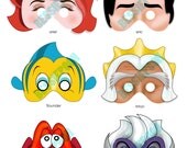 MERMAID Printable MASK Collection. Includes all 6 mask designs. Photo booth prop. Ariel, Eric, Flounder, Triton, Sebastian, Ursula
