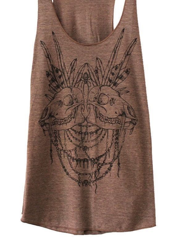 Tanktop - Tribal, coffee. Racerback, vest, skull, tribal, spider, feathers, beads, handprint