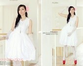 White Round Neck  Dress Hand Embroidery Cotton