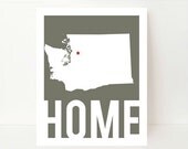 Washington State Art Silhouette Print Home State Art 8x10 Home Typography gray Dorm Room Decor