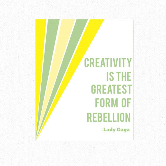 Inspirational Wall Art Modern Art Print Lemon Mint Wall Art Lady Gaga Quote Creativity Is The Greatest Form Of Rebellion