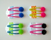 Resin flower hair clips/ snap clips in NEON: assortment of colors, ready to gift (1 pair)