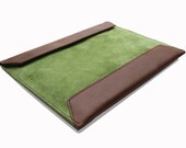 iPad Sleeve/ Case/ Envelope/ Folio (Shaughnessy) - Green Suede Leather with Natural Sheep Skin Lining