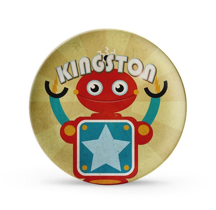 Robot Melamine Plate, Personalized Child's Space Birthday Cake Plate