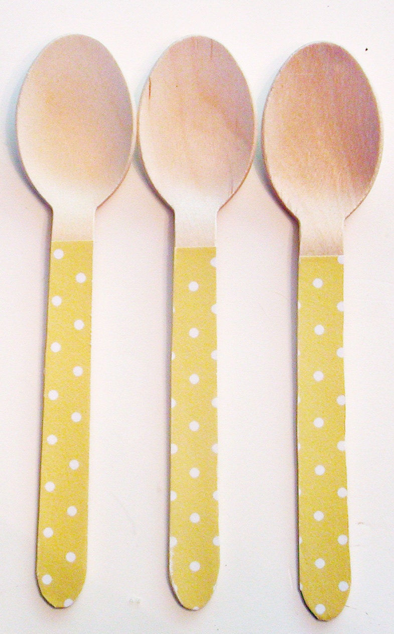 Yellow and White Polka Dot Wooden Forks or Spoons - Set of 20 Il_170x135